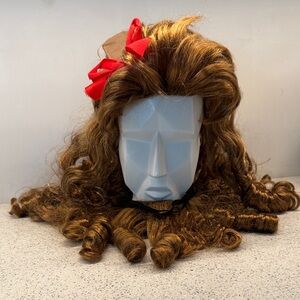 Cowardly Lion Curly Hair Wig with Red Bow along with beard costume